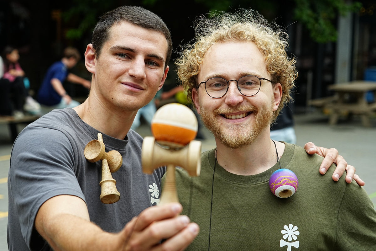 Jan Siewert and Matias Mateo, co-founders of KIN Kendamas, with their kendamas
