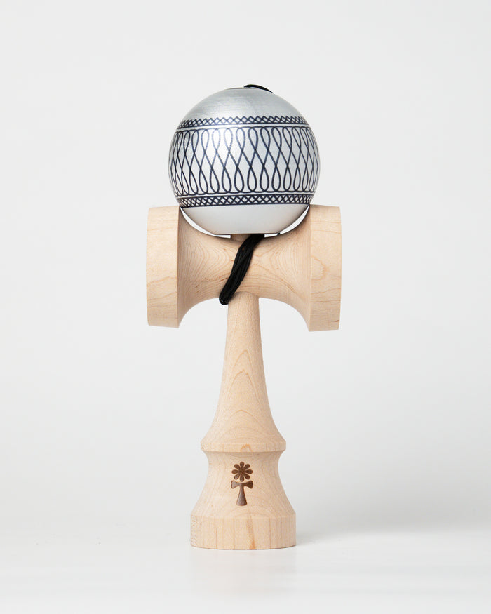 KIN x HIGGS SMD Kendama – Silver – front view on white background