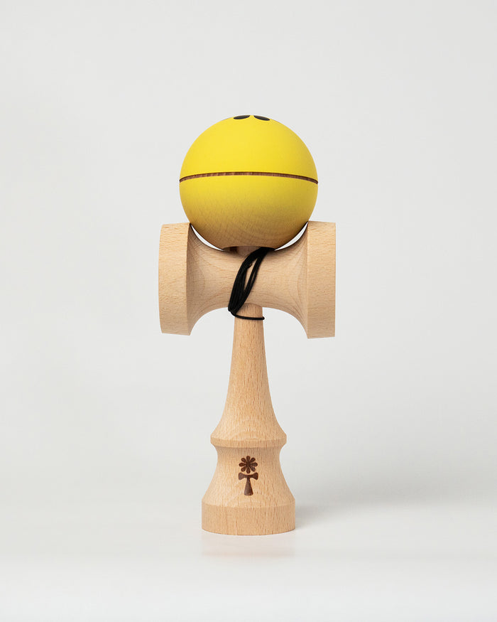 KIN PRIME Kendama – Yellow – front view on white background